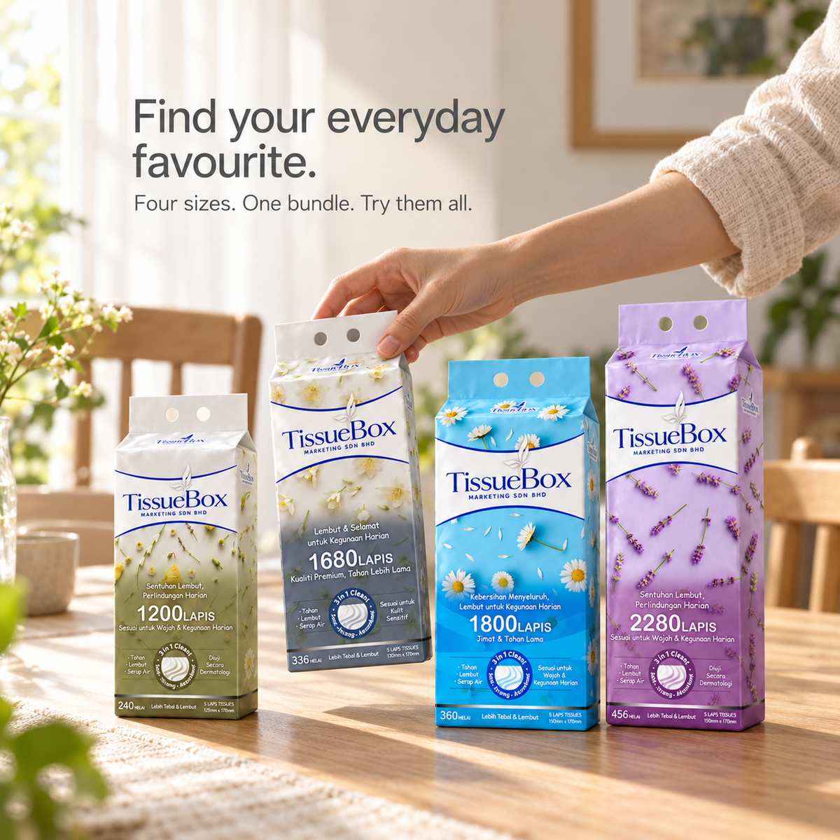 TissueBox 5-Ply Hanging Tissue Mix Bundle · 4 Packs