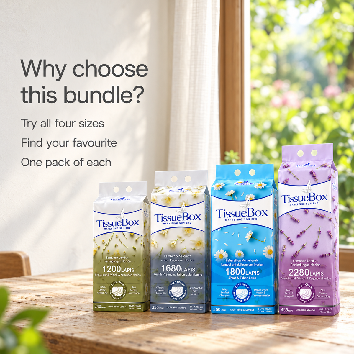 TissueBox 5-Ply Hanging Tissue Mix Bundle · 4 Packs