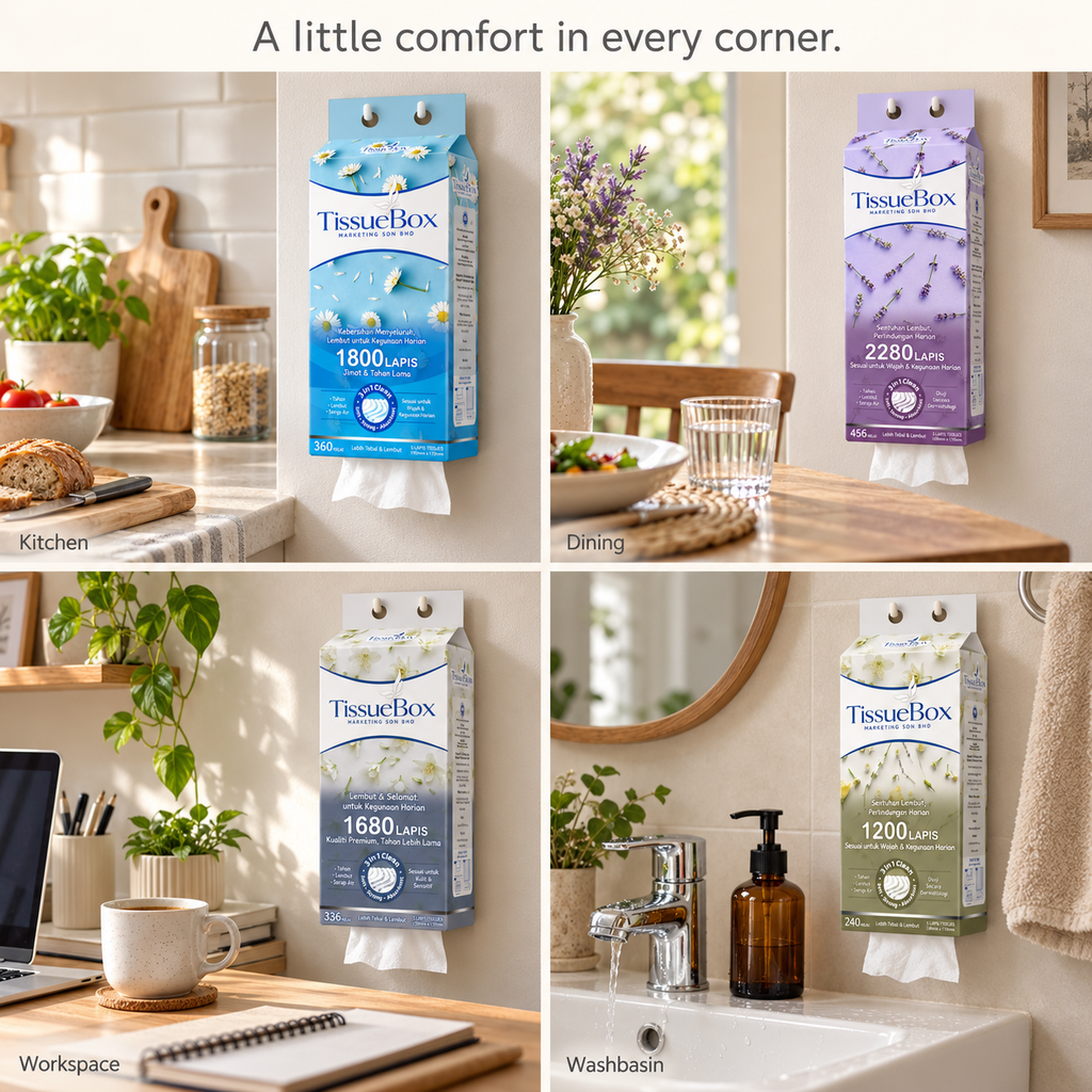 TissueBox 5-Ply Hanging Tissue Mix Bundle · 4 Packs
